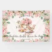  roze bloemig high tea bruids Baby shower Spandoek (Horizontaal)