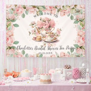  roze bloemig high tea bruids Baby shower Spandoek