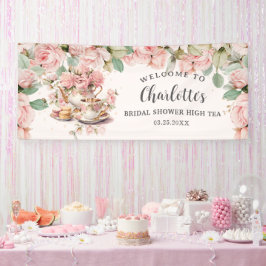  roze bloemig high tea bruids Baby shower Spandoek