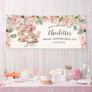  roze bloemig high tea bruids Baby shower Spandoek