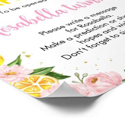 Roze Bloemig Lemon Girl Verjaardag Tijdscapsel Bor Poster (Hoek)