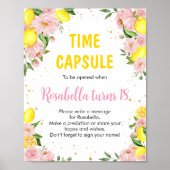 Roze Bloemig Lemon Girl Verjaardag Tijdscapsel Bor Poster (Voorkant)