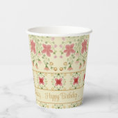 Roze bloemig met crème papieren bekers (Achterkant)