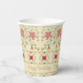 Roze bloemig met crème papieren bekers (Voorkant)