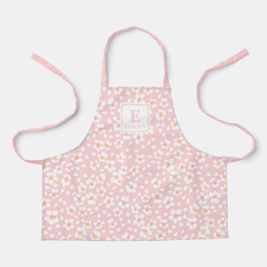 Roze bloemig monogram schort voor meisjes of mama (Voorkant)