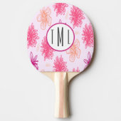 Roze Bloemig Monogram Tafeltennisbatje (Voorkant)