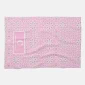 Roze bloemig monogram theedoek (Horizontaal)