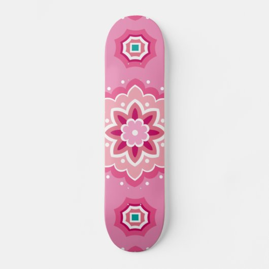 Roze & Bloemig Patroon Skateboard (Voorkant)