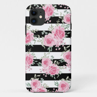 roze bloemig Roos zwarte strepen Case-Mate iPhone Case