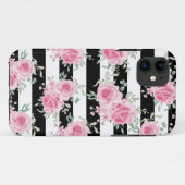  roze bloemig Roos zwarte strepen Case-Mate iPhone Case (Achterkant (horizontaal))
