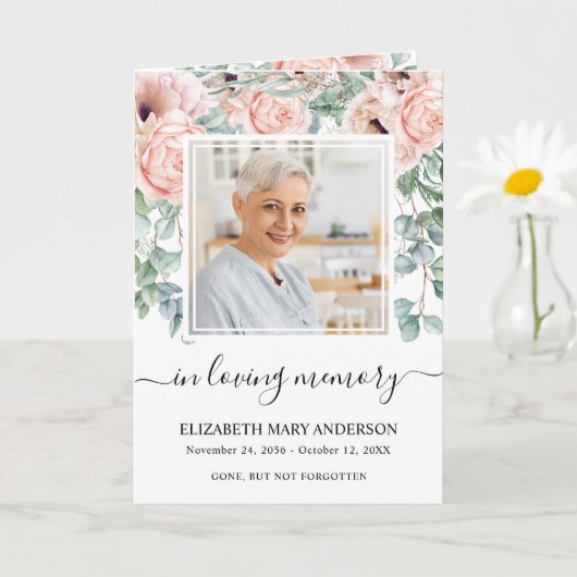 Roze Bloemig Rouw Aandenken Funeral Program Kaart (Kleine Plant)