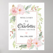 Roze Bloemig Roze Gouden Bruidsdouche Welkom Bord Poster (Voorkant)