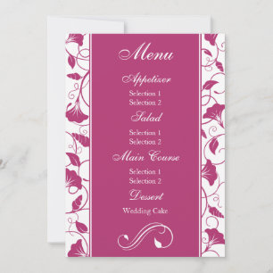 Roze Bloemig Trouwreceptie Diner Menu Kaart