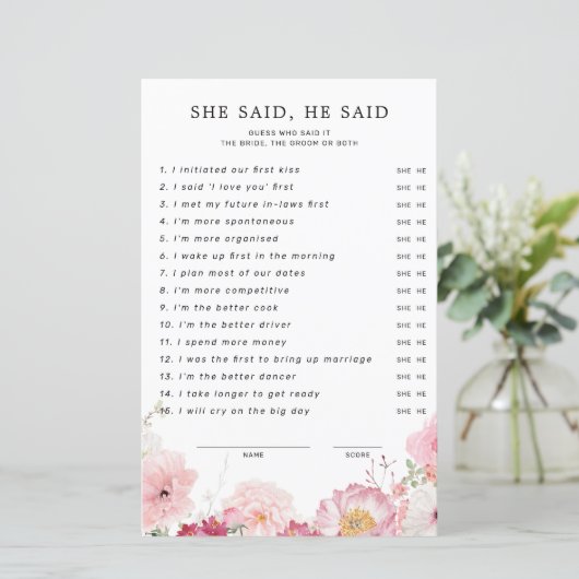 Roze bloemig Vrijgezellenfeest zei ze (Staand voorkant)