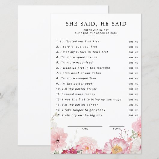 Roze bloemig Vrijgezellenfeest zei ze (Voorkant / Achterkant)