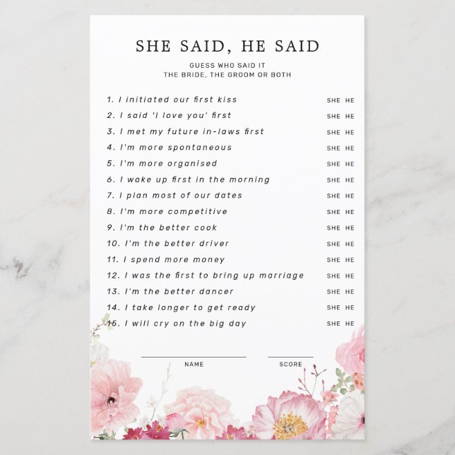 Roze bloemig Vrijgezellenfeest zei ze (Voorkant)