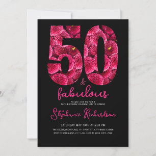 Roze Bloemige 50 en Fabulous Verjaardagsfeest Kaart