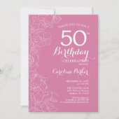Roze Bloemige 50e Verjaardagsfeest Kaart (Voorkant)