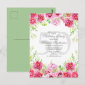 Roze bloemige 50ste verjaardagsfeest uitnodiging (Voorkant / Achterkant)