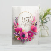 Roze Bloemige 65e Verjaardagsfeestje Kaart (Staand voorkant)