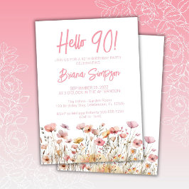 Roze bloemige 90ste verjaardagsfeestje kaart