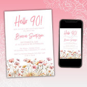 Roze bloemige 90ste verjaardagsfeestje kaart
