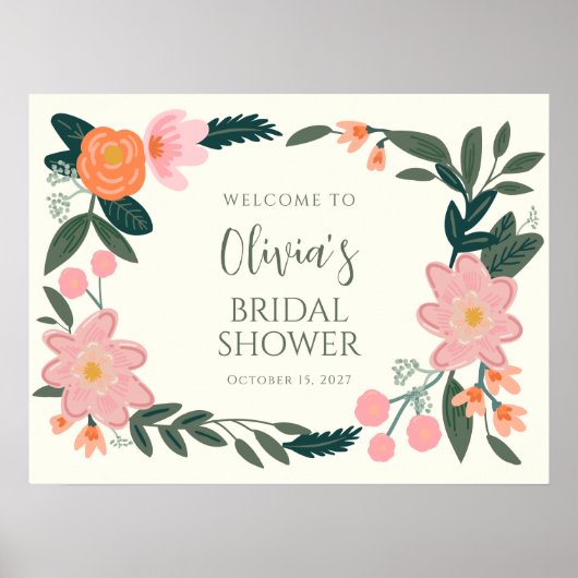 Roze bloemige aangepaste bruidsdouche welkom  poster (Voorkant)