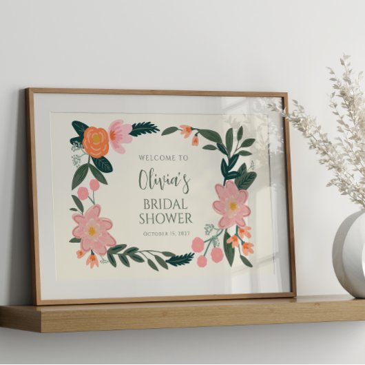 Roze bloemige aangepaste bruidsdouche welkom  poster