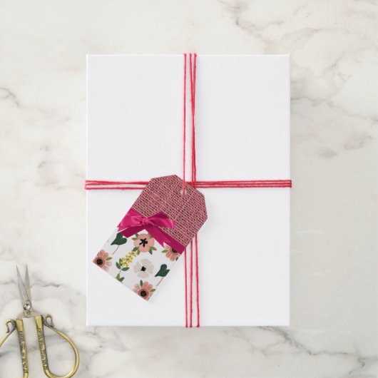 Roze bloemige aangepaste cadeautag cadeaulabel (Met Touw)