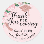 Roze Bloemige Afstudeerdank Class of 2025 Ronde Sticker (Voorkant)