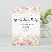 Roze bloemige afstudeerfeest uitnodiging (Staand voorkant)