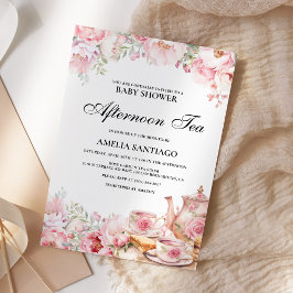 Roze Bloemige Afternoon Tea Baby Shower Kaart
