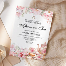 Roze Bloemige Afternoon Tea Bruidsuitnodiging