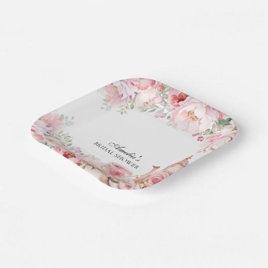Roze Bloemige Afternoon Tea Party Shower Papieren Bordje (Gebogen)