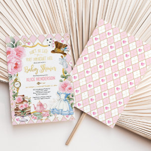 Roze bloemige Alice in Wonderland baby shower thee Folie Uitnodiging