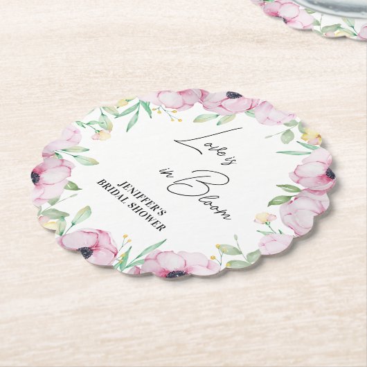 Roze Bloemige Anemoon Bruidsdouche Kartonnen Onderzetters (Gekanteld)