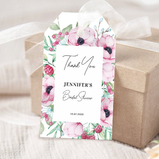 Roze bloemige Anemoon Bruidsontbijt Cadeaulabel