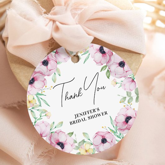 Roze Bloemige Anemoon Bruiloft Feest Bedankt Bedankjes Labels