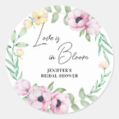 Roze Bloemige Anemoon Liefde is in Bloei Bruiloft Ronde Sticker (Voorkant)