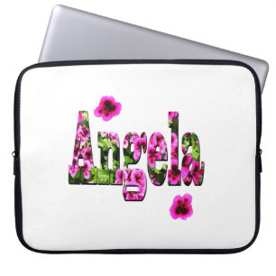 Roze bloemige Angela naam, Laptop Sleeve