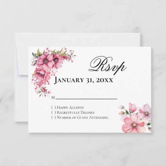 Roze bloemige antwoord RSVP kaart (Voorkant)