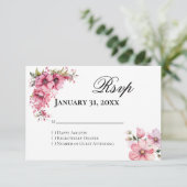 Roze bloemige antwoord RSVP kaart (Staand voorkant)