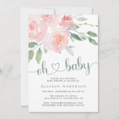 Roze Bloemige Aquarel Baby Shower Kaart (Voorkant)