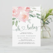 Roze Bloemige Aquarel Baby Shower Kaart (Staand voorkant)