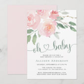 Roze Bloemige Aquarel Baby Shower Kaart (Voorkant / Achterkant)