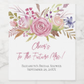 Roze Bloemige Aquarel Botanische Bruidsdouche  Wijn Etiket (Enkel label)