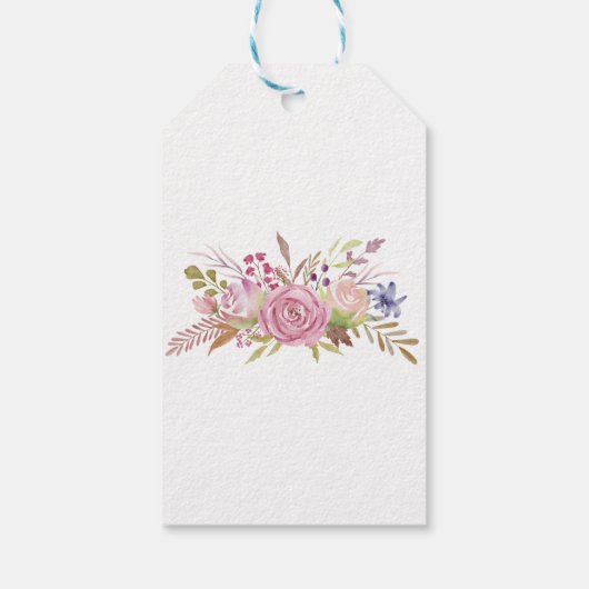 Roze Bloemige Aquarel Botanische Bruiloft  Cadeaulabel (Achterkant)
