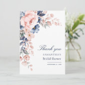 Roze Bloemige Aquarel Bruiloftsborrel Bedankkaart (Staand voorkant)