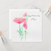 Roze Bloemige Aquarel Moederdag Kaart (Voorkant / Achterkant in situ)