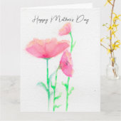 Roze Bloemige Aquarel Moederdag Kaart (Gele Bloem)